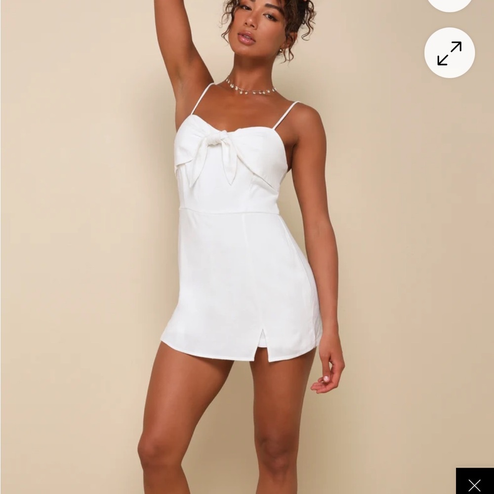 White Linen Sleeveless Tie-Front Romper NWOT